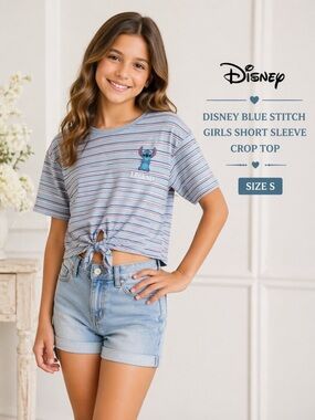 DISNEY blue stitch girls short sleeve crop top/size S